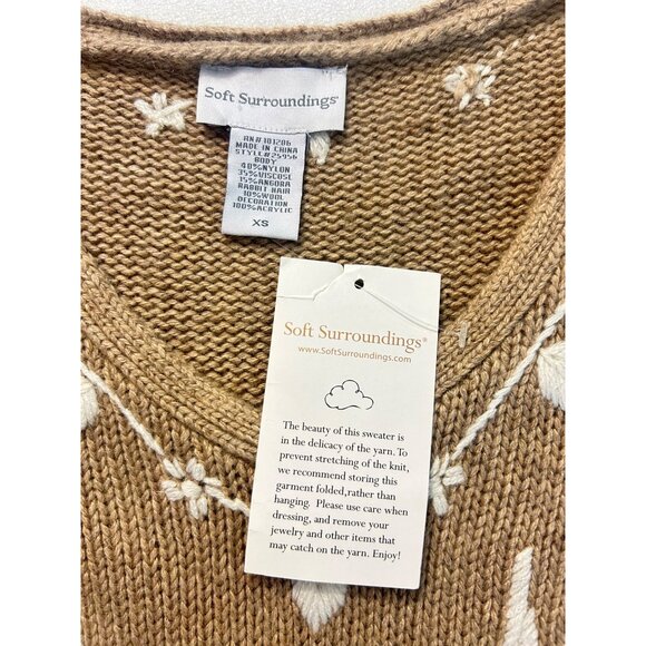 Soft Surroundings Tan Embroidered Knit Sweater NWT Floral Bird Design XS - Picture 4 of 5